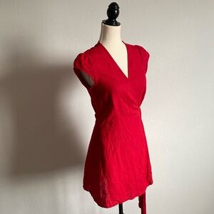 Reformation Red Linen Wrap Mini Dress Sz S